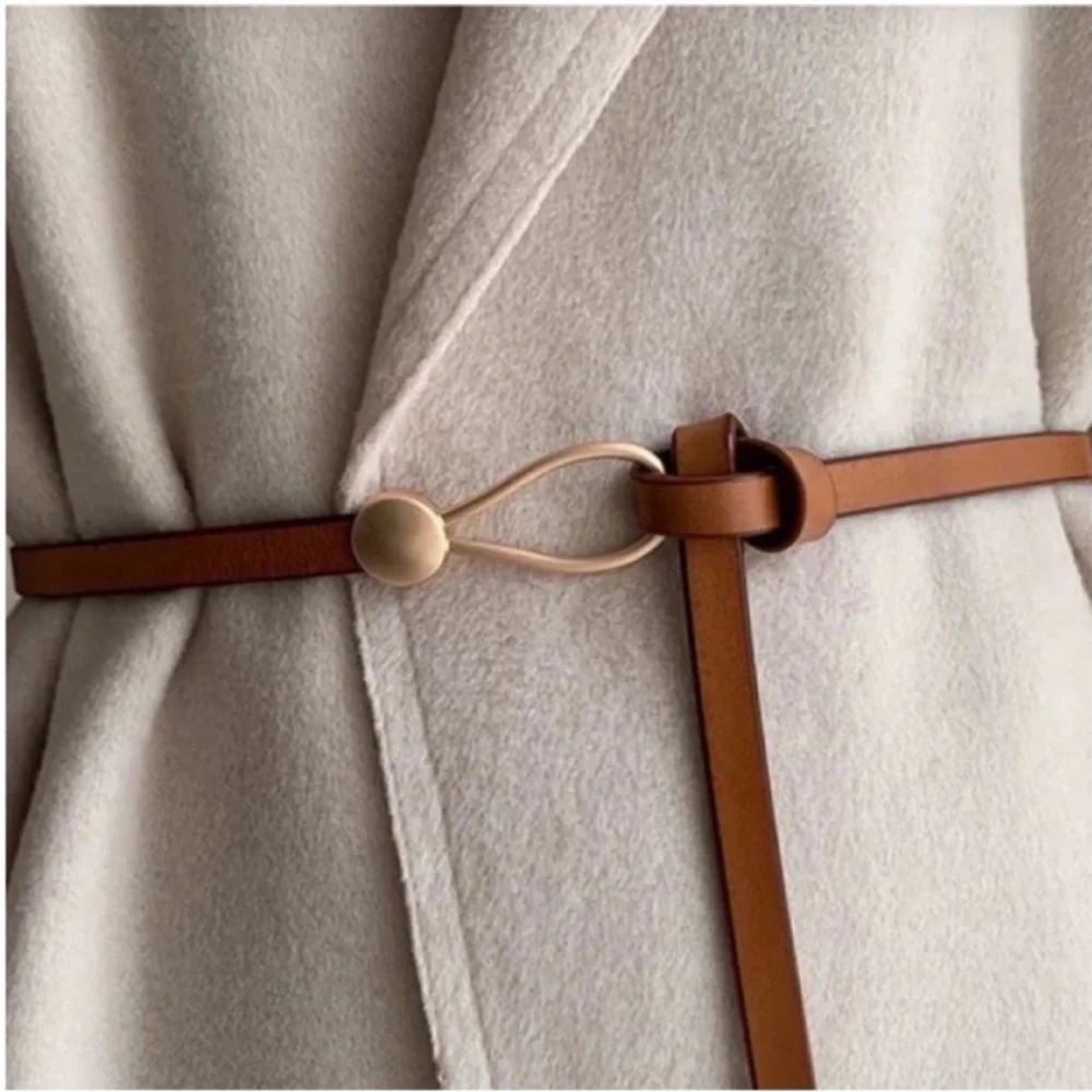 New! Cognac Brown Leather Skinny Wrap Belt (One Size) NWOT - Picture 1 of 2